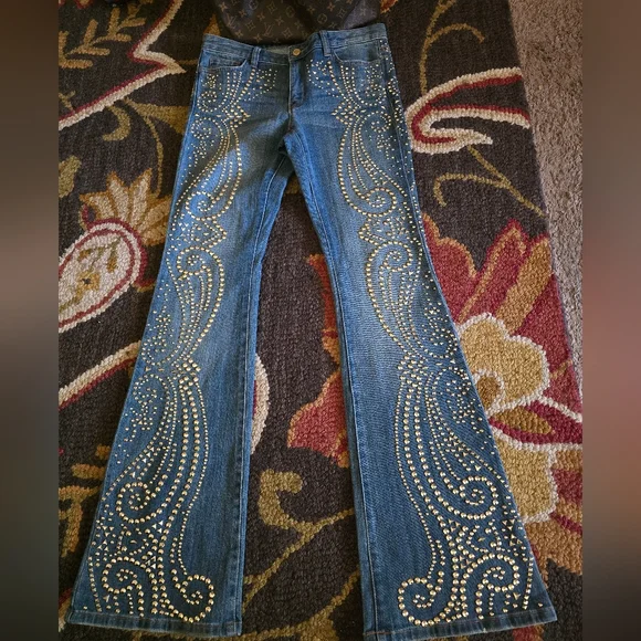 Y2K Michael Kors Studded Flare Wide Leg Jeans Size 6 - Picture 3 of 7